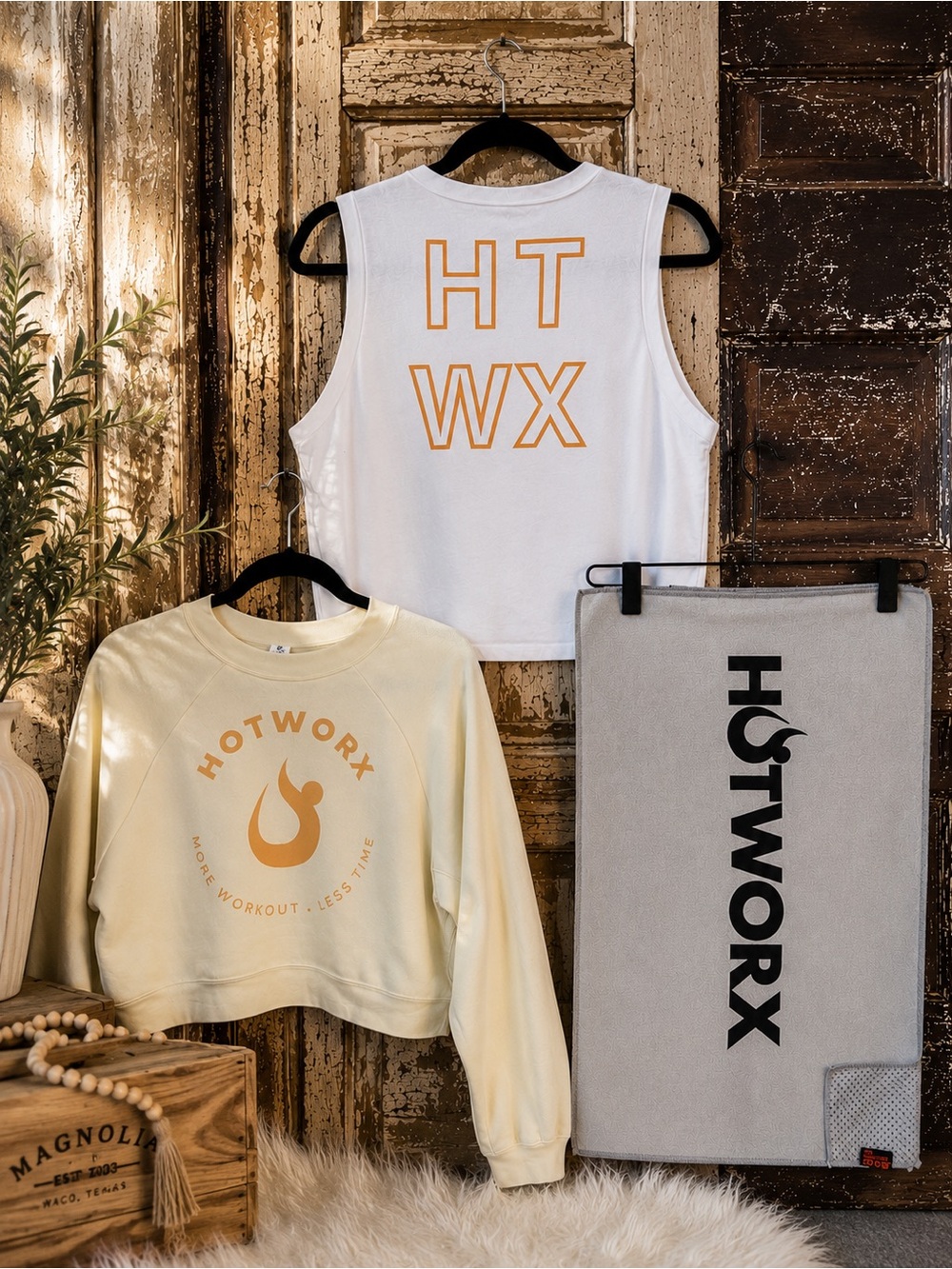 HOTWORX 3-Piece Bundle | Cropped Sweatshirt + Tank Top + Yoga Towel
